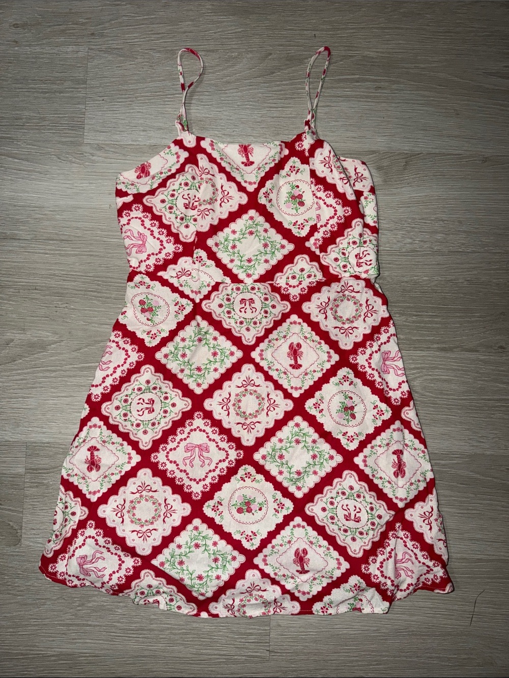 Pink & White Patterned Spaghetti-Strap Mini Dress